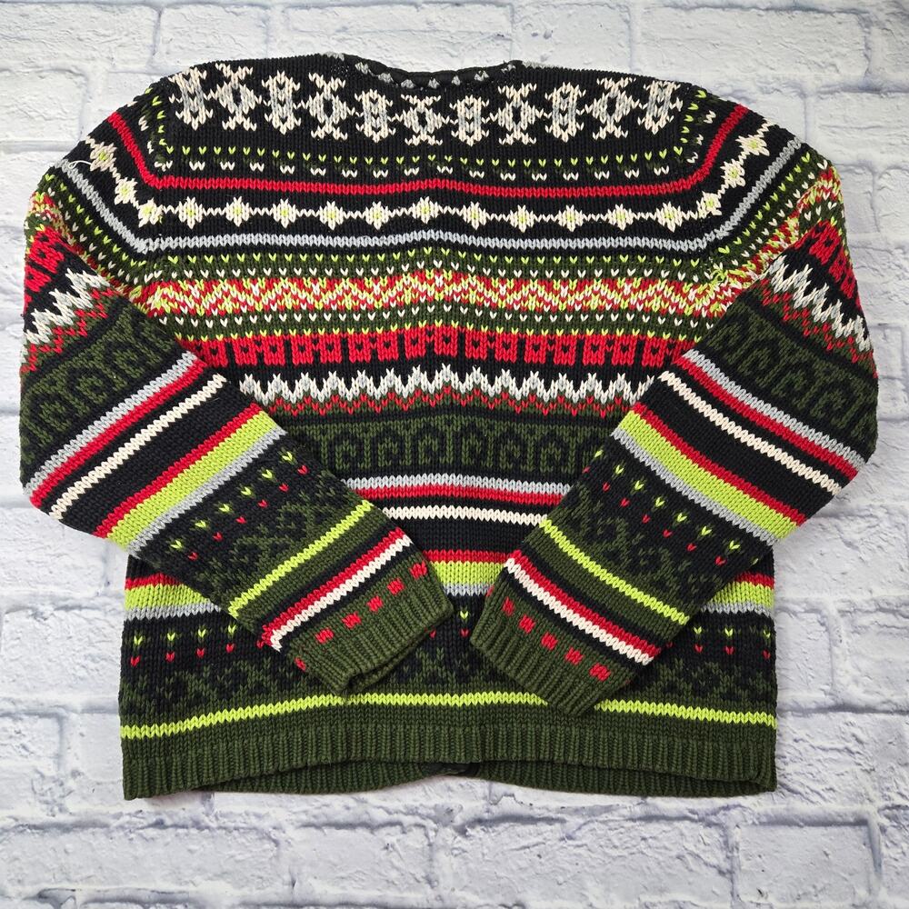 Field Gear Olive Green Multicolor Fair Isle Button Front Cardigan size Medium - Picture 4 of 13